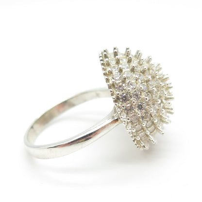 925 Sterling Silver Pave C Z Domed Ring Size 7.25