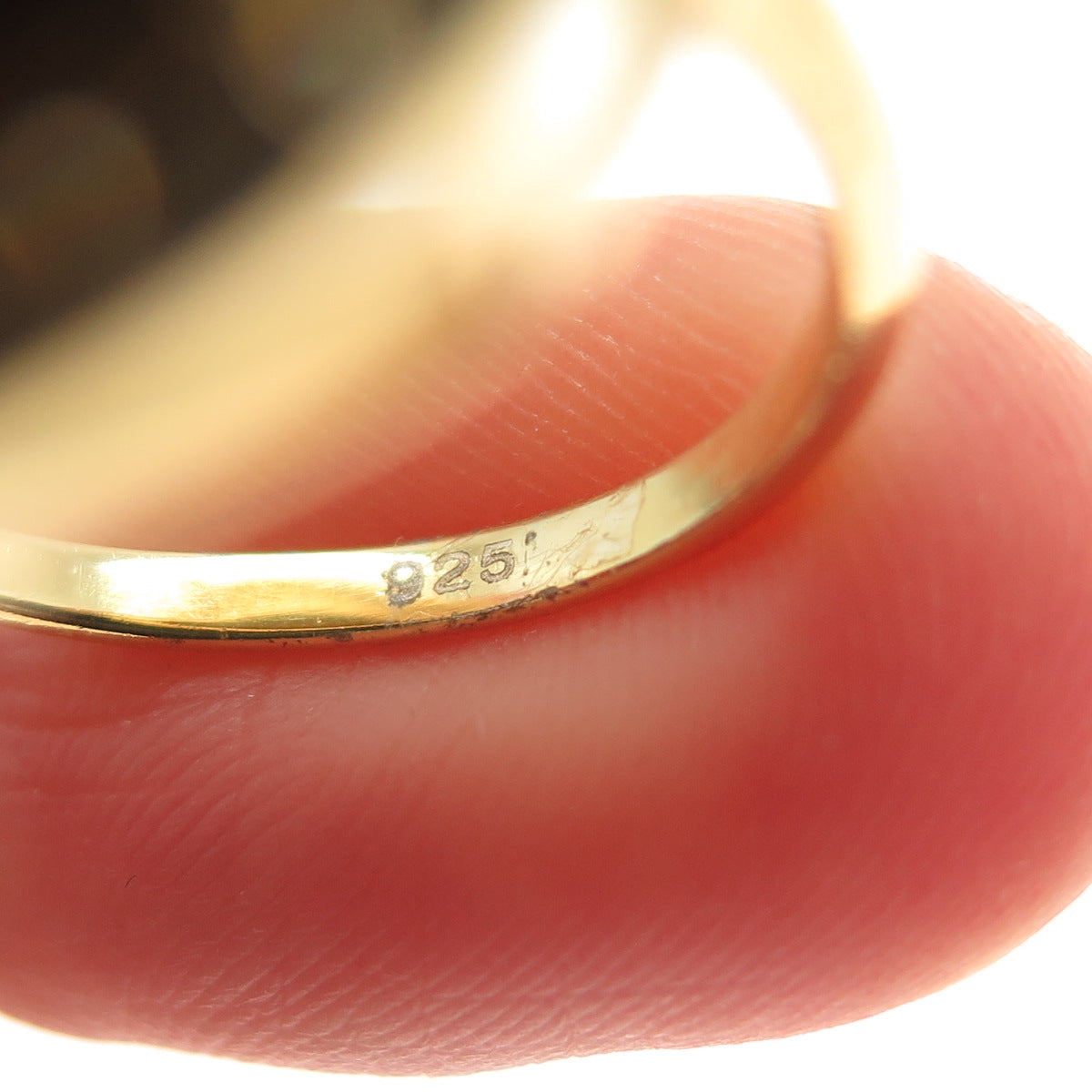 925 Sterling Silver Gold Plated Real Round-Cut Tiger Eye & C Z Ring Size 7.5