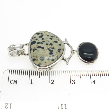 WHITNEY KELLY 925 Sterling Silver Vintage Dendritic Agate Black Onyx Gem Pendant