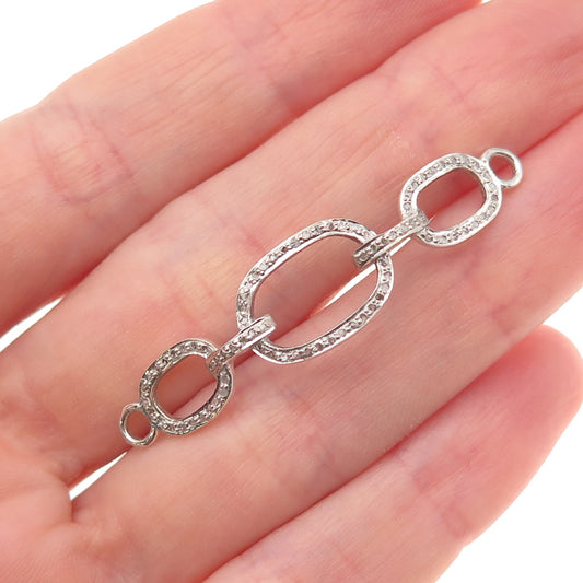 925 Sterling Silver Real Round-Cut Diamond ID Bracelet Centerpiece Part