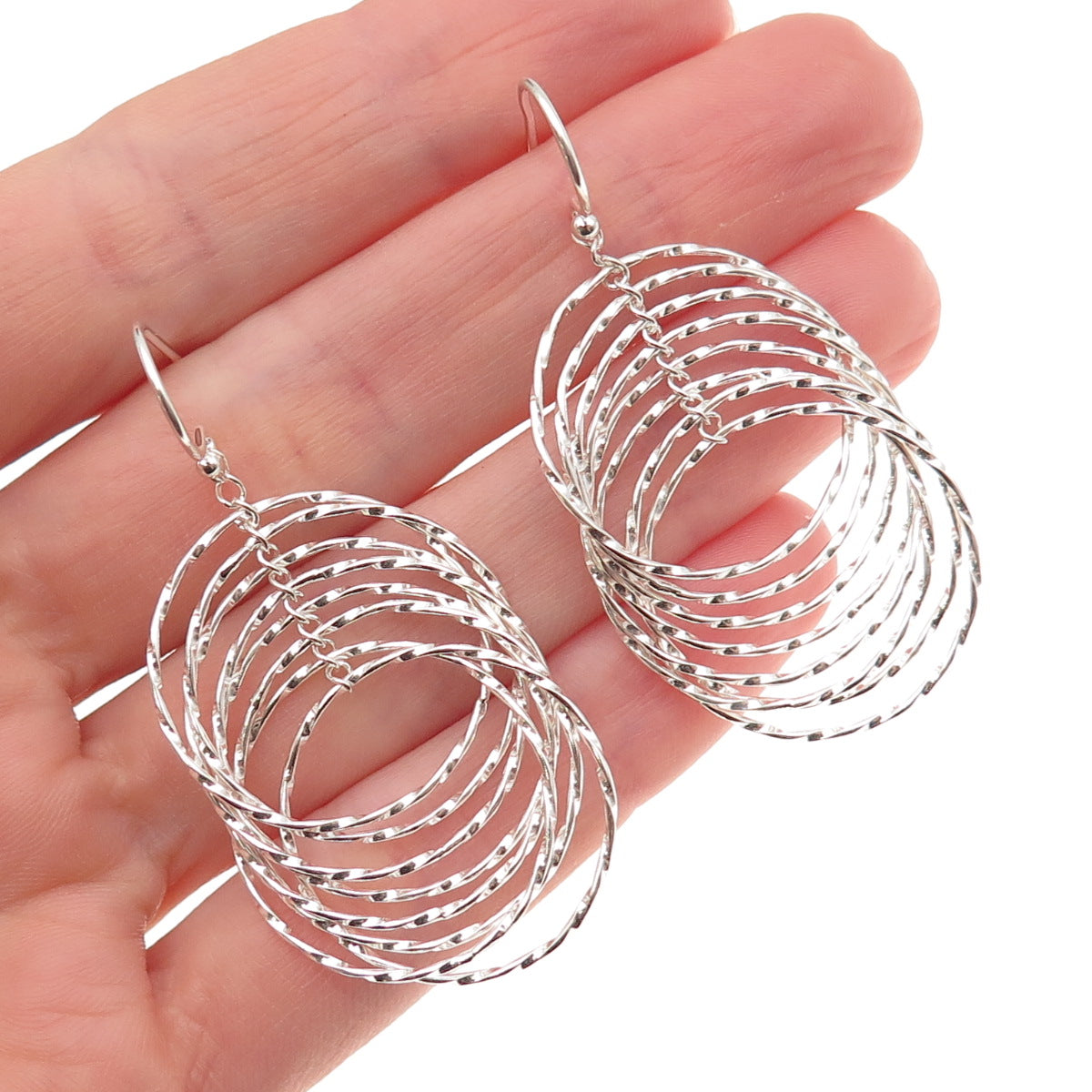 925 Sterling Silver Interlocked Circle Dangle Earrings