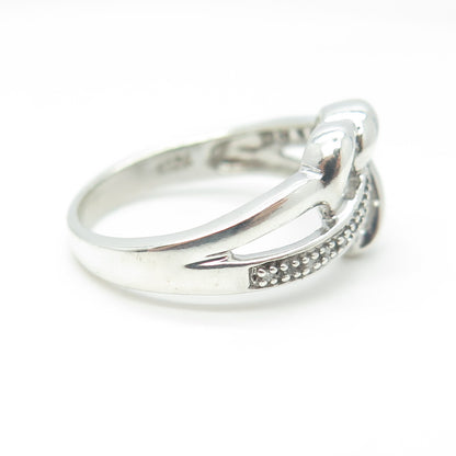 925 Sterling Silver Real Round-Cut White Diamond Heart Ring Size 6.75