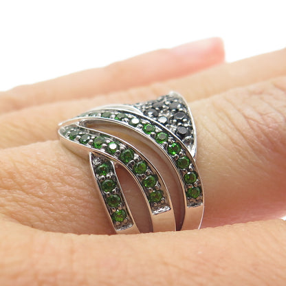 DSMK 925 Sterling Silver Chrome Diopside & Black Spinel Gem Wide Ring Size 6.25