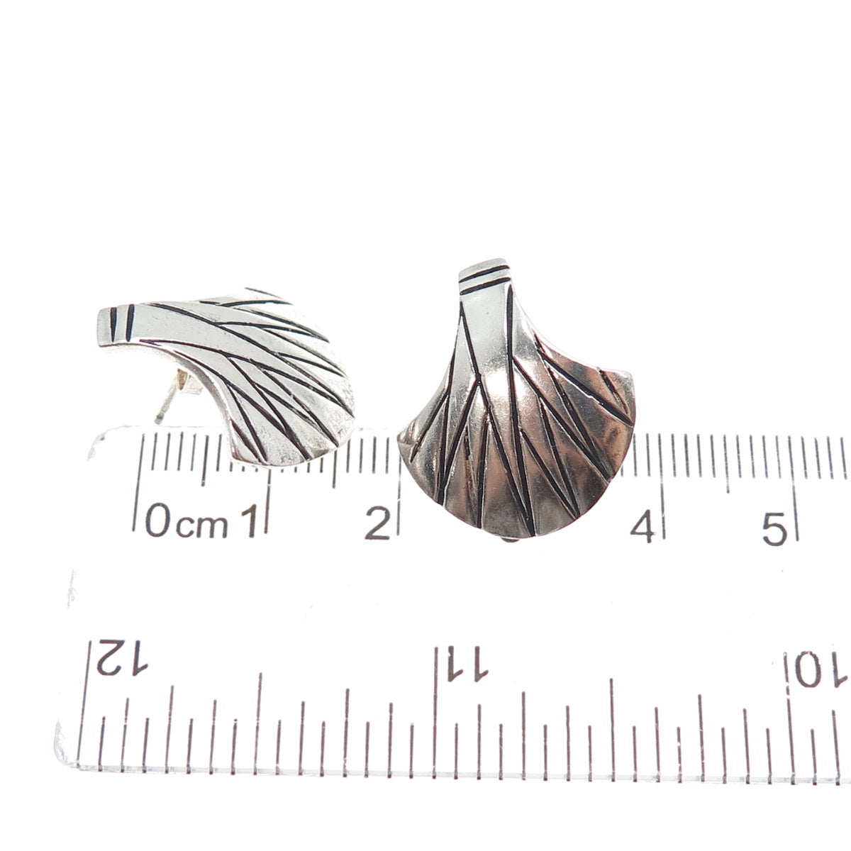 925 Sterling Silver Vintage Modernist Axe Oxidized Earrings