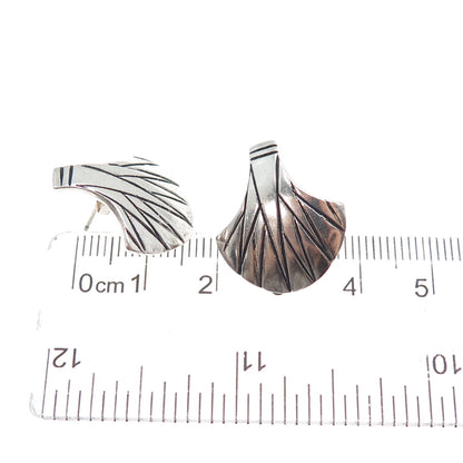 925 Sterling Silver Vintage Modernist Axe Oxidized Earrings