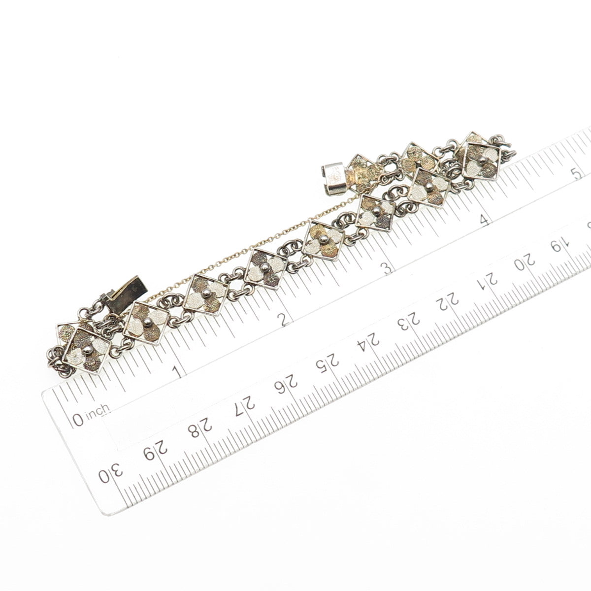 800 Silver Gold Plated Vintage European Flower Link Bracelet 7"