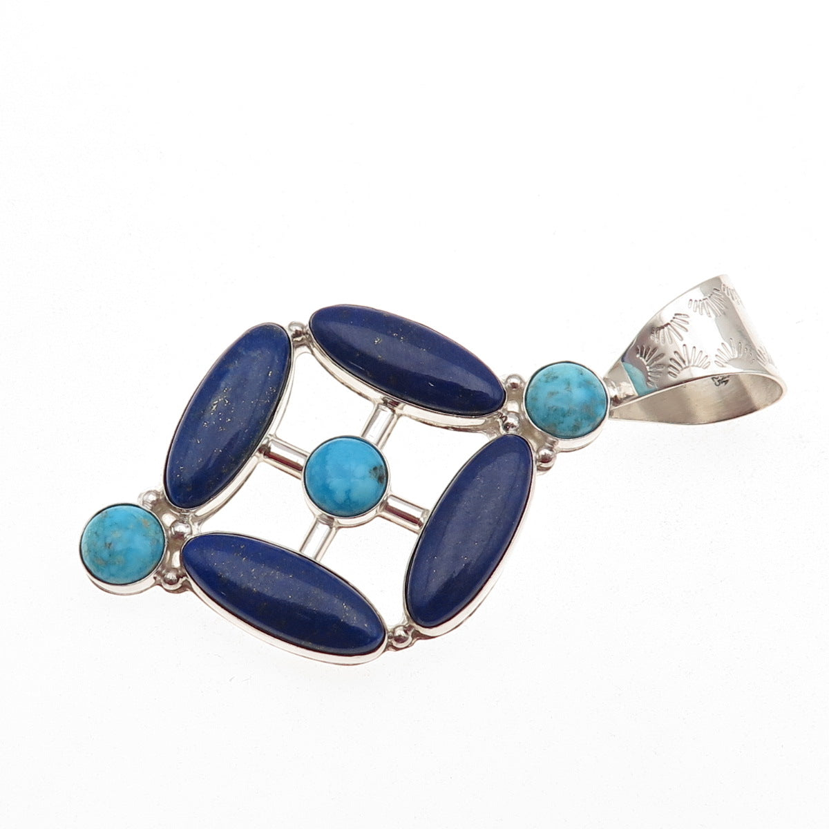 Jay King Desert Rose 925 Sterling Silver Vintage Real Lapis & Turquoise Pendant