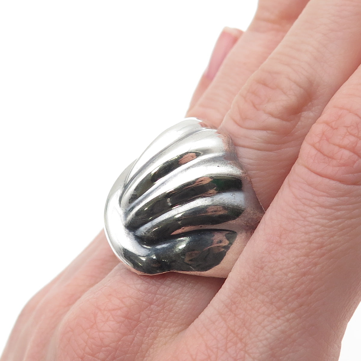 925 Sterling Silver Vintage Mexico Modernist Oxidized Statement Ring Size 10.25