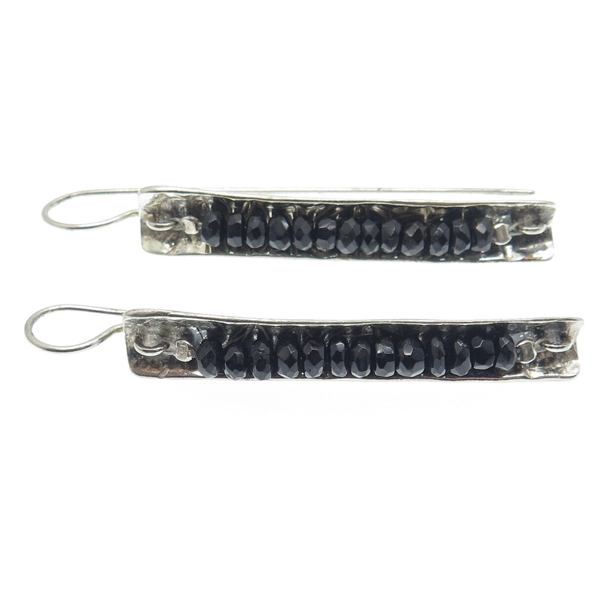 925 Sterling Silver Vintage Real Black Onyx Beads Modernist Earrings