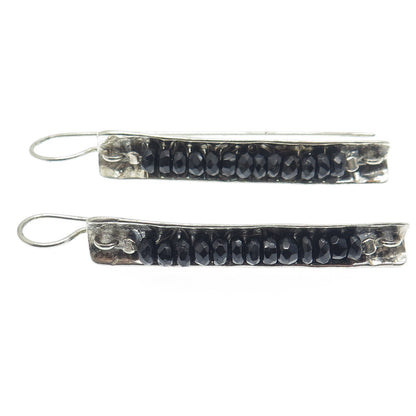 925 Sterling Silver Vintage Real Black Onyx Beads Modernist Earrings