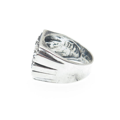 925 Sterling Silver Vintage Modernist Nugget Oxidized Ring Size 10.25