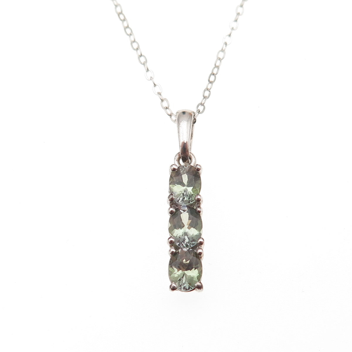 Chuck Clemency 925 Sterling Silver Real Green Amethyst Cable Chain Necklace 20"