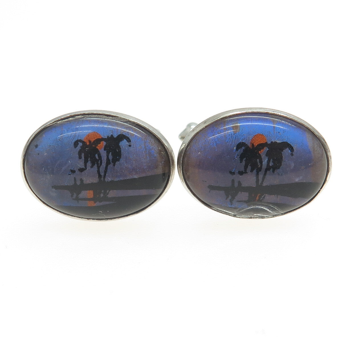 925 Sterling Silver Antique Art Deco Monarch Butterfly Wing Sunset Cufflinks