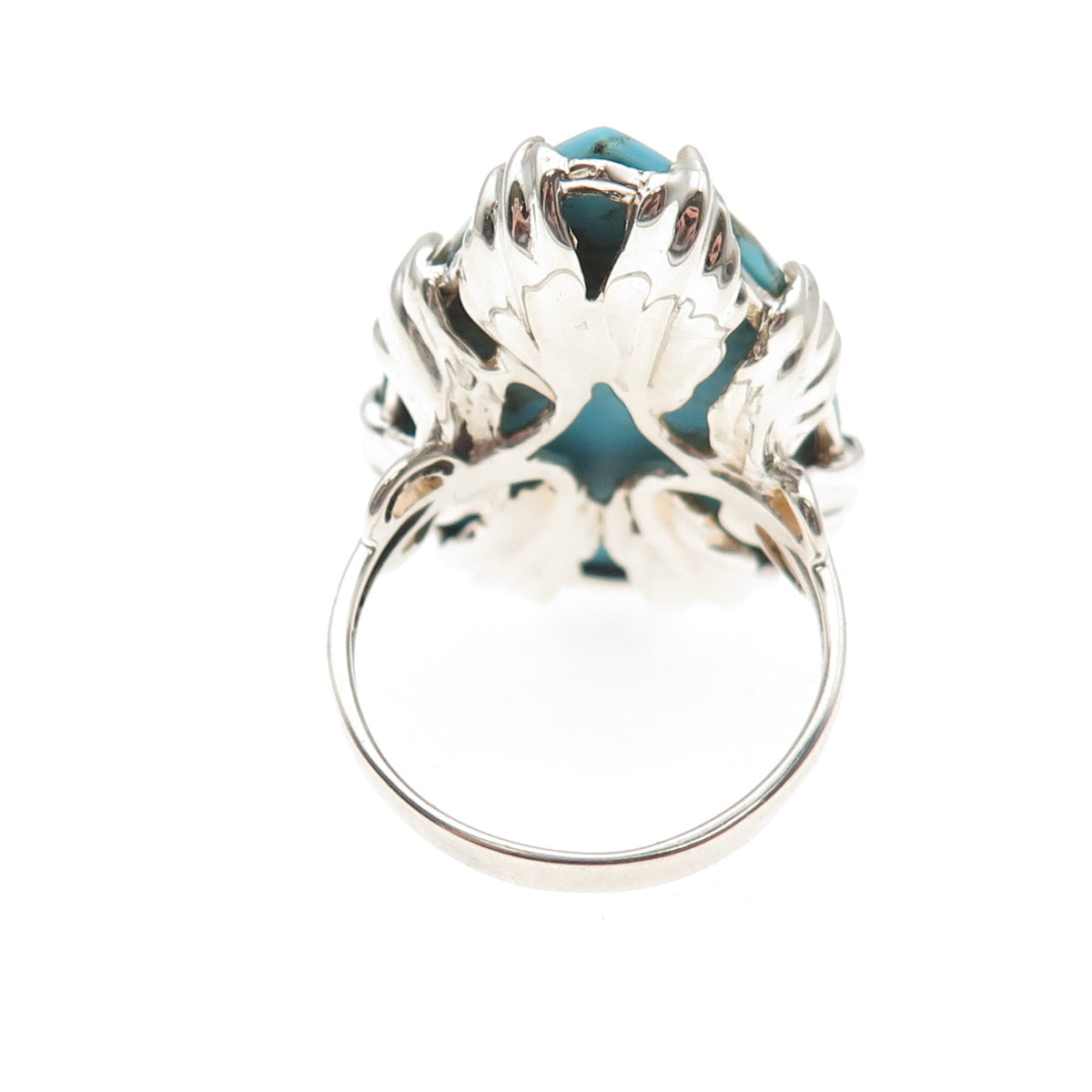 925 Sterling Silver Vintage Real Lone Mountain Turquoise Teardrop Ring Size 8