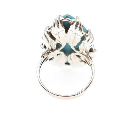 925 Sterling Silver Vintage Real Lone Mountain Turquoise Teardrop Ring Size 8
