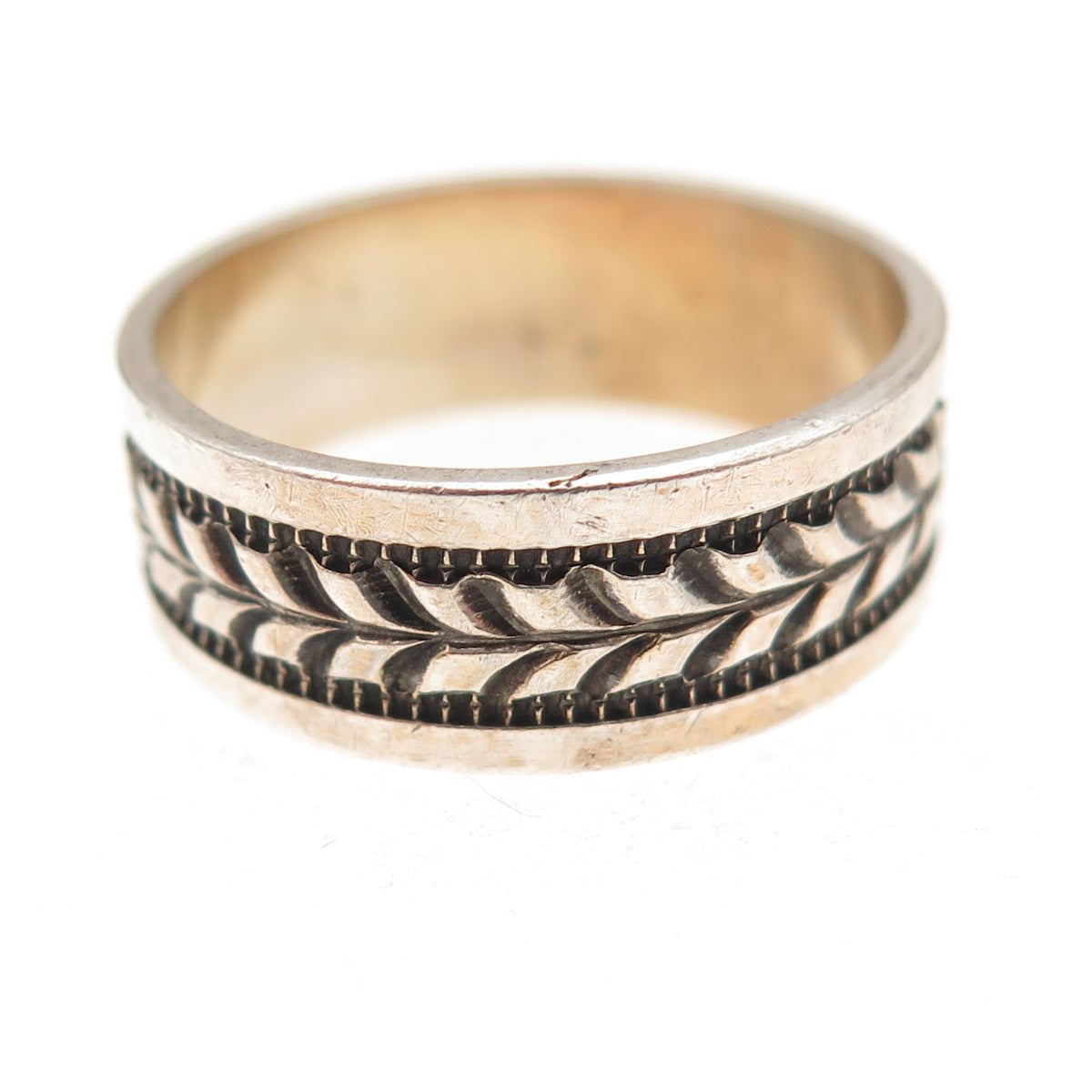 925 Sterling Silver Gold Plated Vintage Wheat Oxidized Band Ring Size 7.5