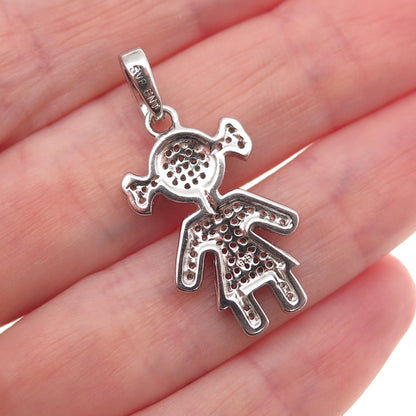 925 Sterling Silver Round-Cut C Z Girl Charm Pendant