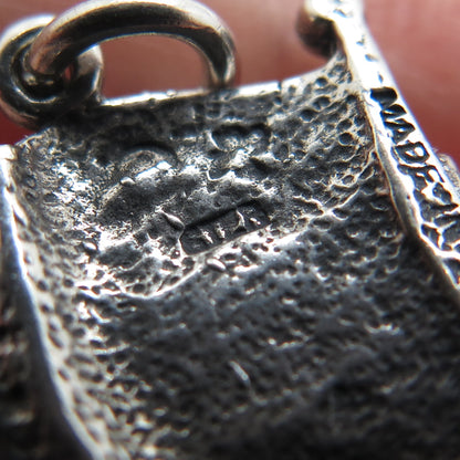 SUNWEST 925 Sterling Silver Vintage US Flag Oxidized Minimalist Charm Pendant