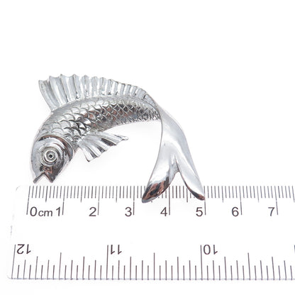 925 Sterling Silver Vintage Fish Oxidized Pin Brooch