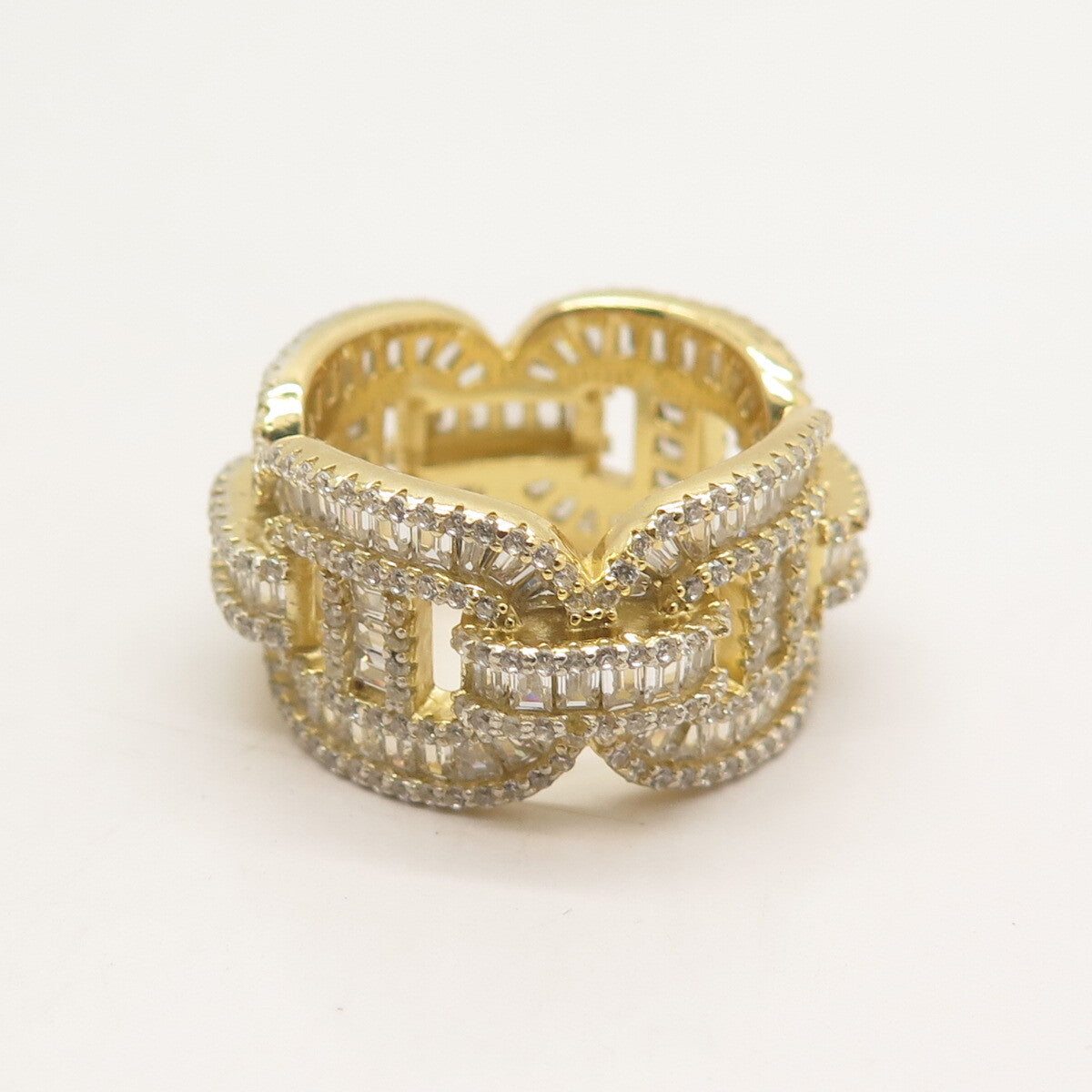 925 Sterling Silver Gold-Plated C Z Chain Ring Size 8.5