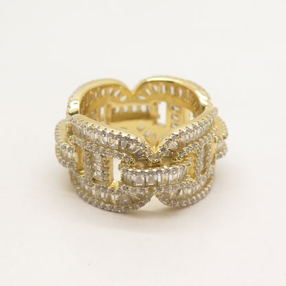 925 Sterling Silver Gold-Plated C Z Chain Ring Size 8.5