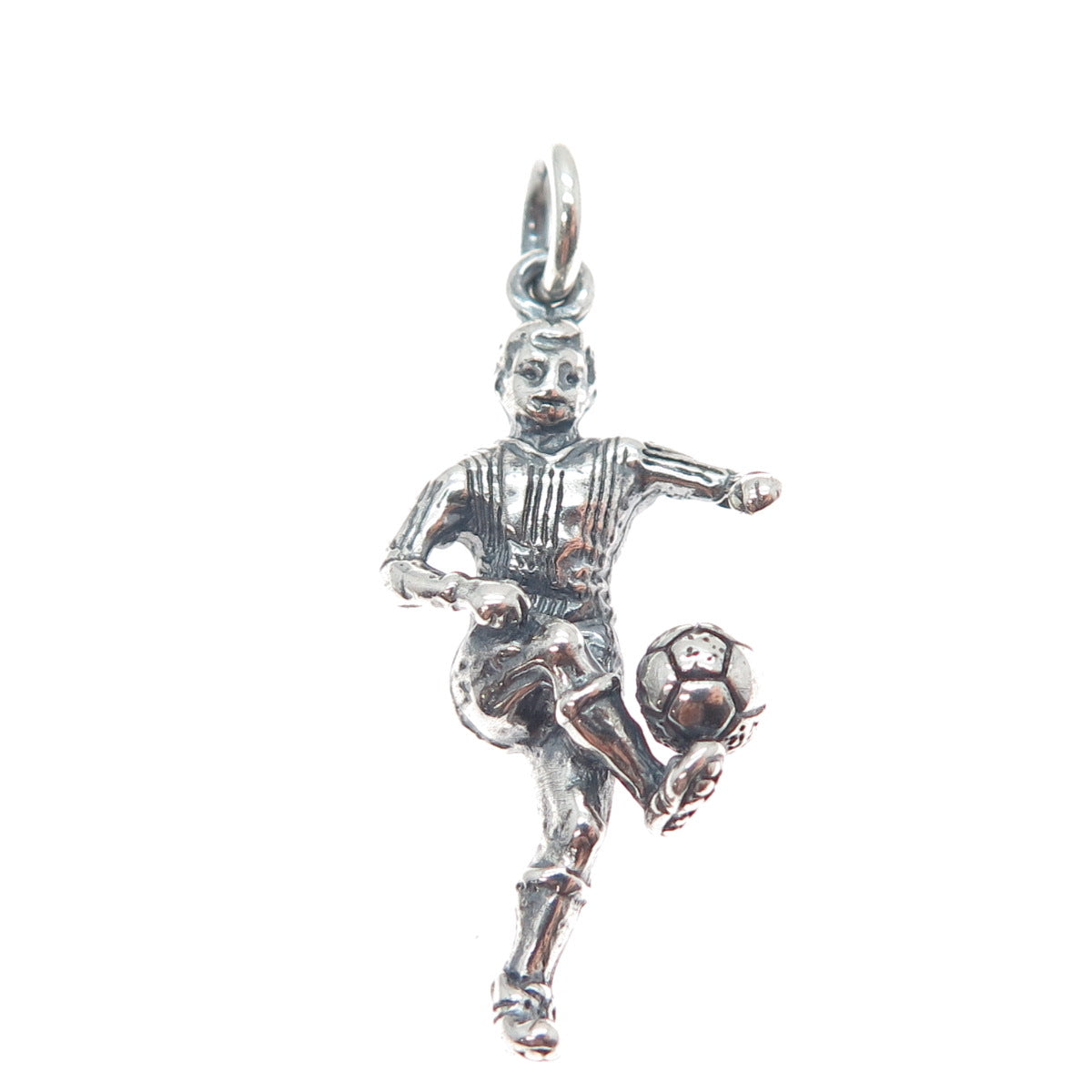 925 Sterling Silver Vintage Mexico Soccer Player Oxidized Charm Pendant