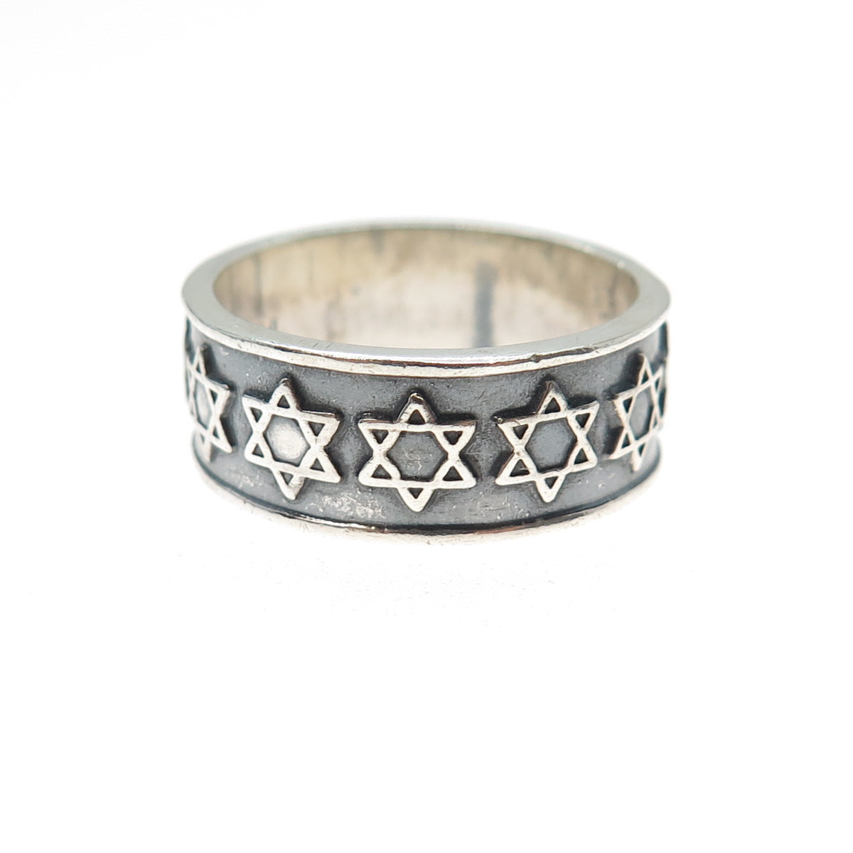 925 Sterling Silver Vintage Mexico Star of David Oxidized Band Ring Size 10