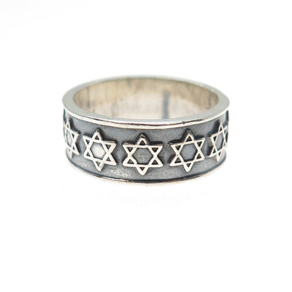 925 Sterling Silver Vintage Mexico Star of David Oxidized Band Ring Size 10