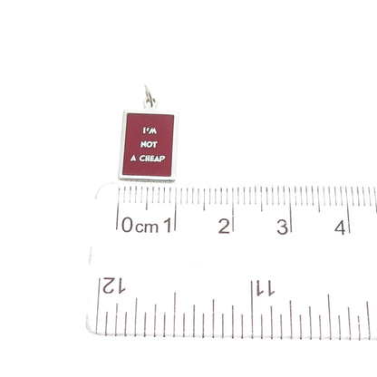 925 Sterling Silver Red Enamel I'm Not A Cheap Minimalist Charm Pendant