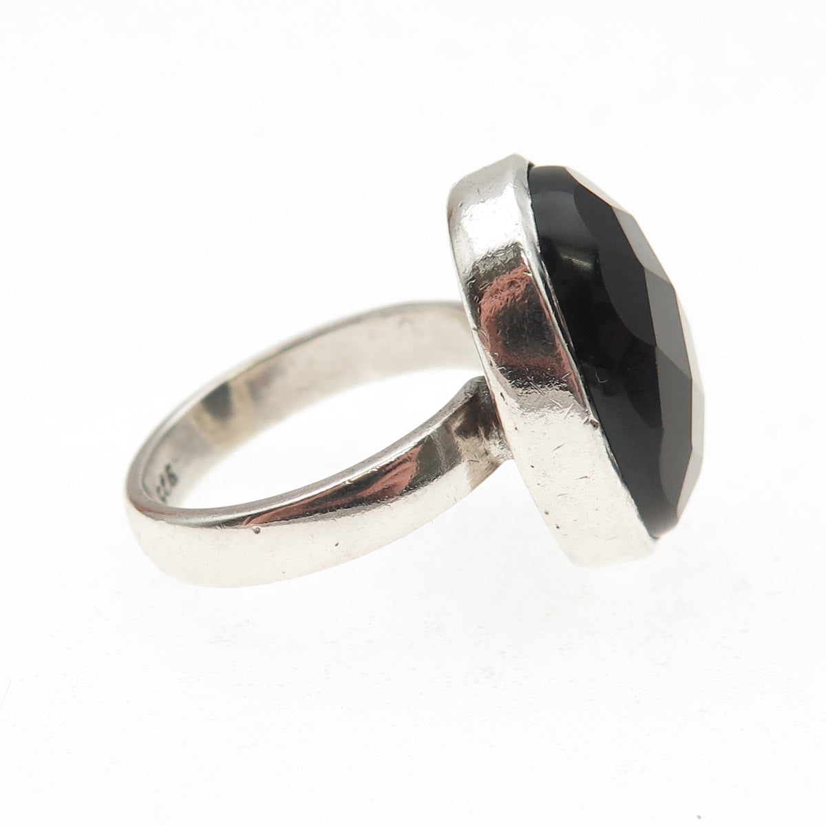 925 Sterling Silver Vintage Real Black Onyx Modernist Ring Size 6.25