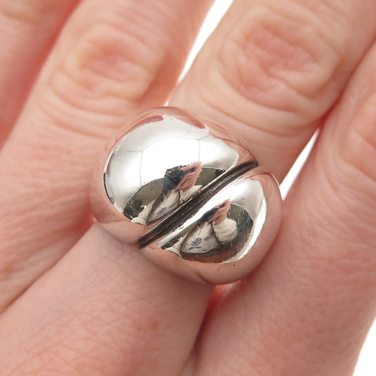 Silver Fox 925 Sterling Vintage Modernist Oxidized Dome Ring Size 6