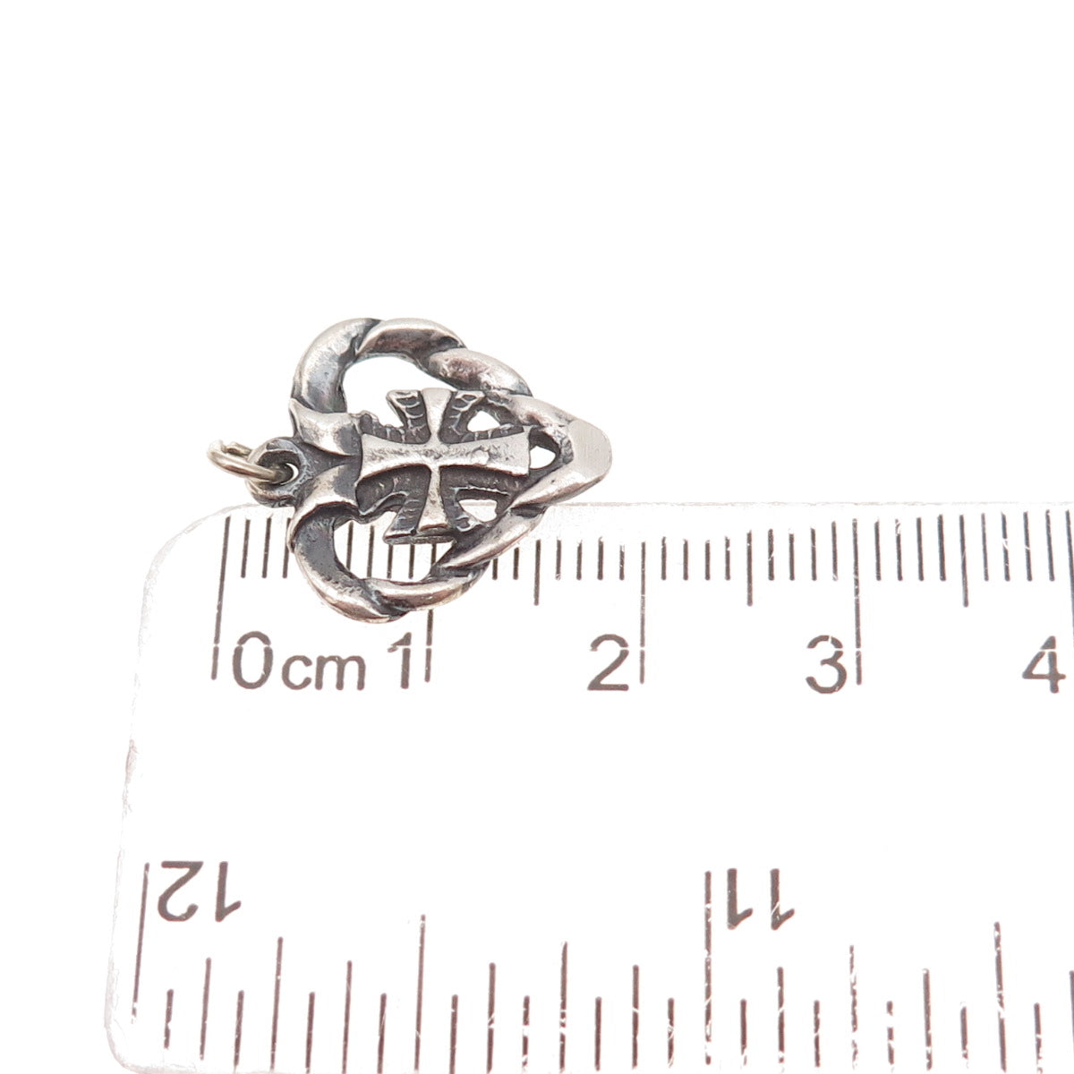 925 Sterling Silver Vintage Cross Heart Oxidized Charm Pendant