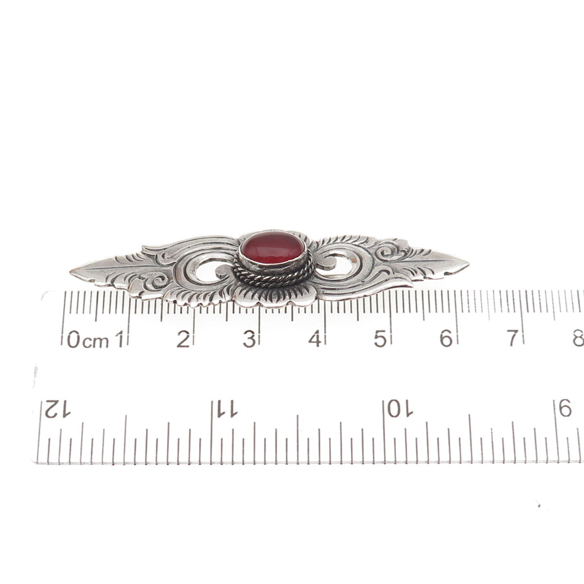 925 Sterling Silver Vintage Real Carnelian Floral Oxidized Pin Brooch