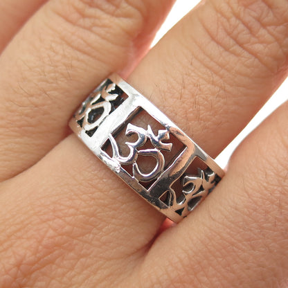 925 Sterling Silver Vintage Om Mantra Oxidized Band Ring Size 9.25