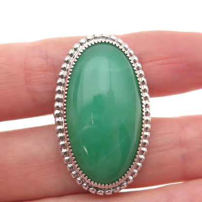 925 Sterling Silver Vintage Real Cabochon Jade Statement Ring Size 9.75