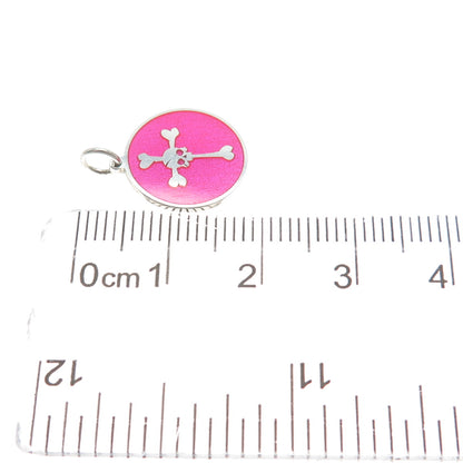 925 Sterling Silver Pink Enamel Skull Crossed Bones Minimalist Charm Pendant