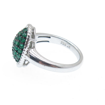 J. STELLA 925 Sterling Silver Real Round-Cut Emerald Cluster Ring Size 7.25