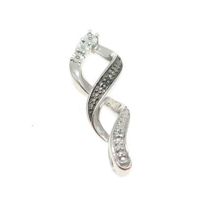 925 Sterling Silver Real White & Black Diamond Infinity Pendant