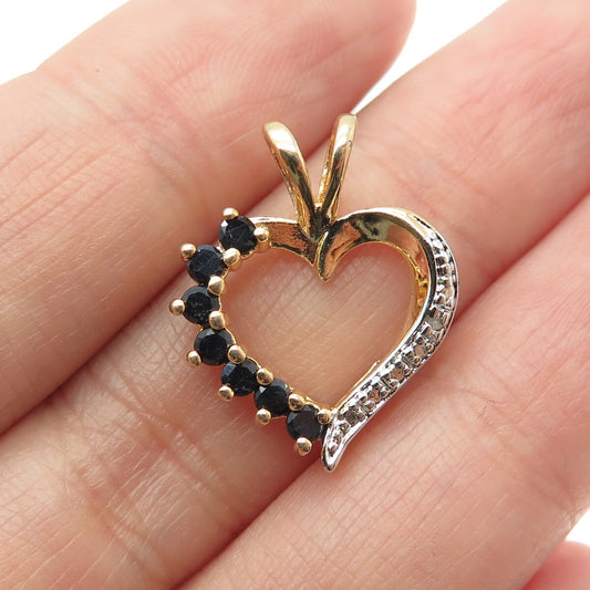 ROSS SIMONS 925 Sterling Silver 2-Tone Diamond Accent Sapphire Gem Heart Pendant