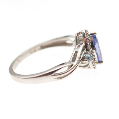 Chuck Clemency 925 Sterling Silver Real Tanzanite Blue & White Topaz Ring Size 8