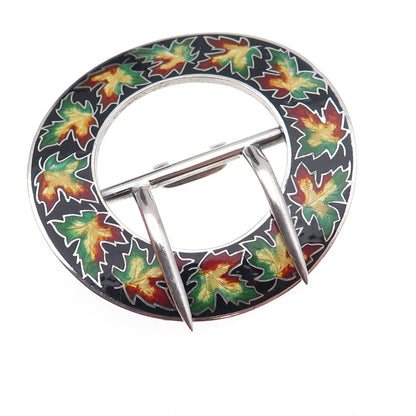 Paye & Baker 925 Sterling Silver Antique Art Deco Enamel Maple Leaf Belt Buckle