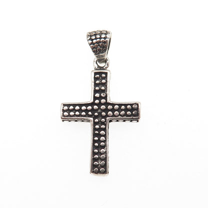 925 Sterling Silver Vintage Granulated Cross Oxidized Charm Pendant