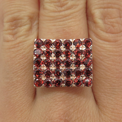 925 Sterling Silver Rose Gold Plated Real Red Garnet & C Z Heart Ring Size 7.5