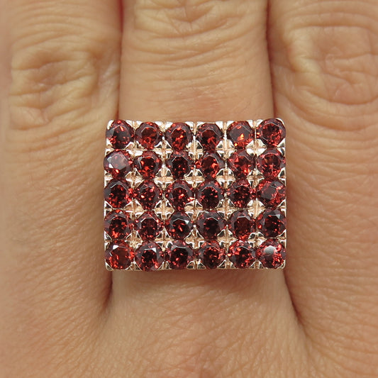 925 Sterling Silver Rose Gold Plated Real Red Garnet & C Z Heart Ring Size 7.5