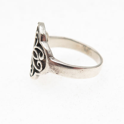 925 Sterling Silver Vintage Heart Cross Oxidized Ring Size 3.75