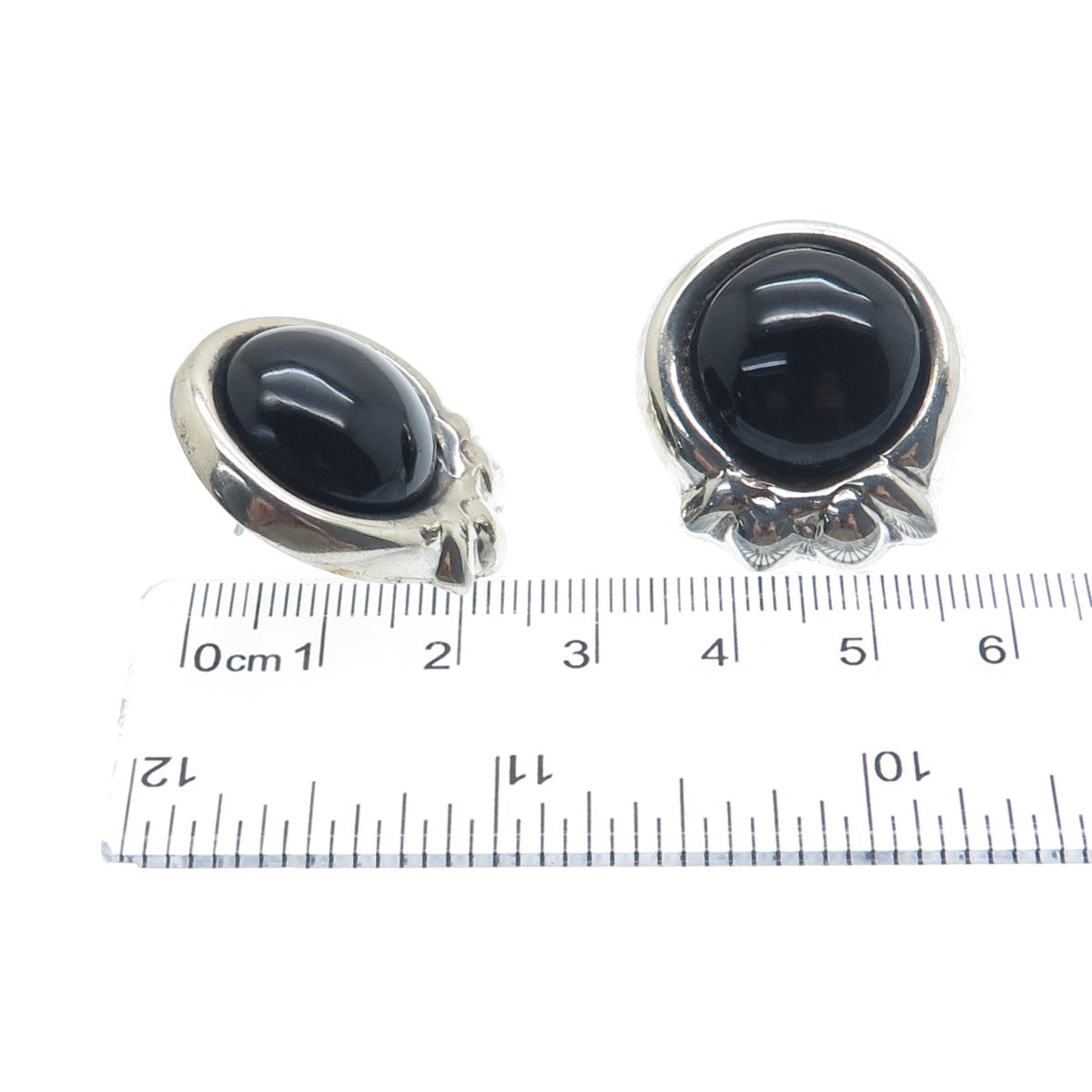 925 Sterling Silver Vintage Mexico Real Black Onyx Modernist Earrings