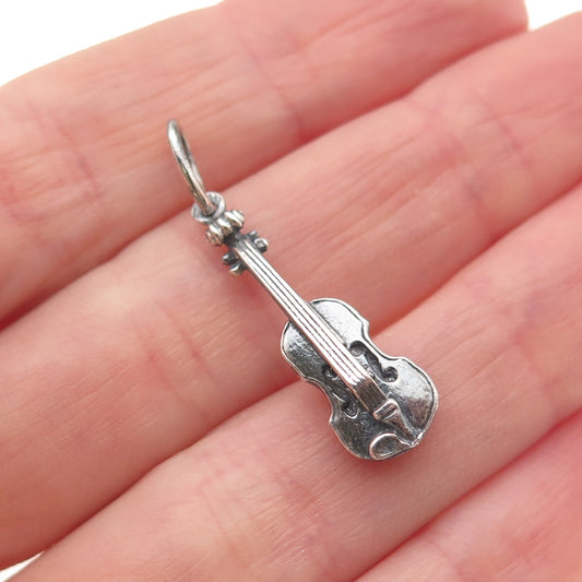 925 Sterling Silver Vintage Wien Violin Oxidized 3D Mini Charm Pendant