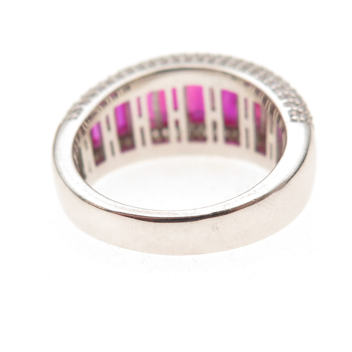 925 Sterling Silver Lab-Created Ruby & C Z Ring Size 8