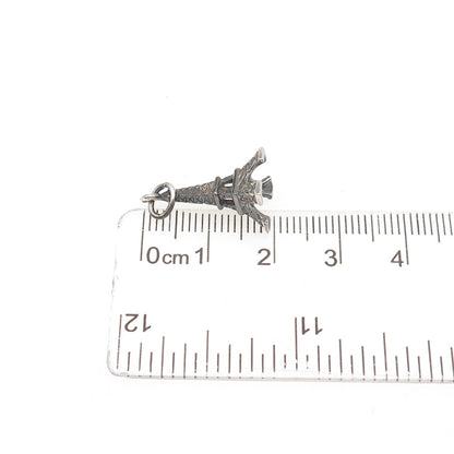 800 Silver Vintage France Eiffel Tower Oxidized 3D Mini Charm Pendant