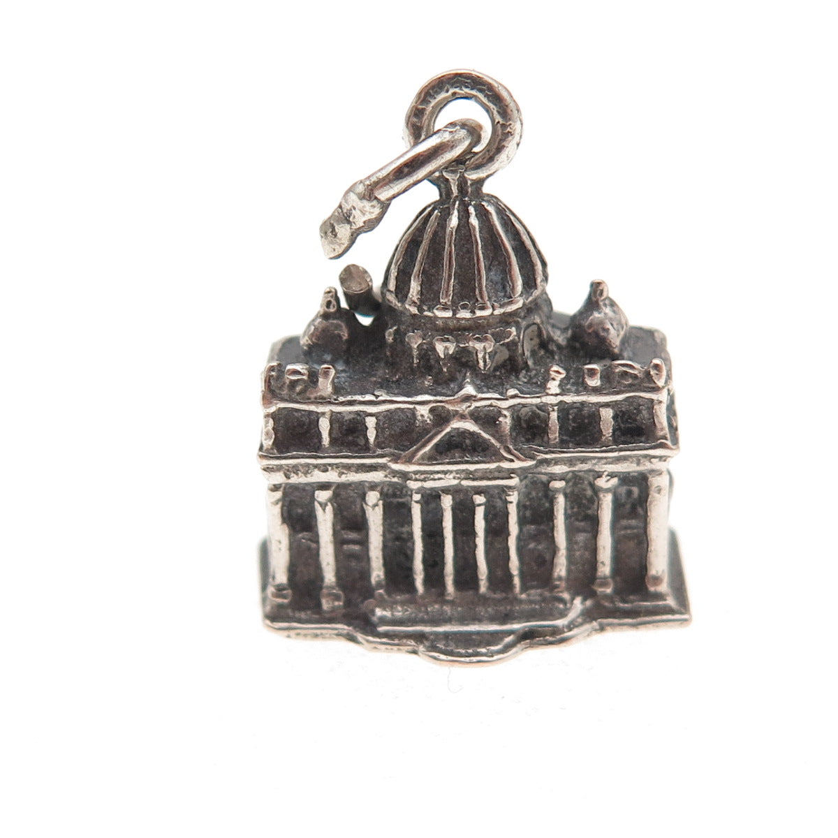 925 Sterling Silver Vintage St. Peter's Basilica Oxidized 3D Charm Pendant